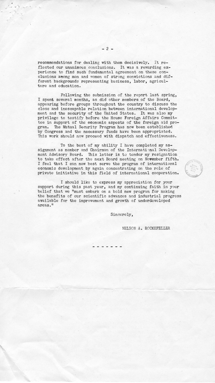 Correspondence Between Harry S. Truman and Nelson Rockefeller, with Related Material