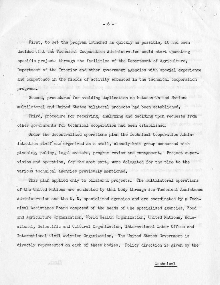 James Webb to Harry S. Truman, with Attached Quarterly Report of the Technical Cooperation Administration