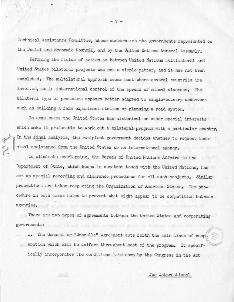 James Webb to Harry S. Truman, with Attached Quarterly Report of the Technical Cooperation Administration