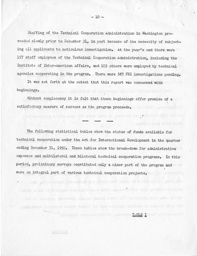 James Webb to Harry S. Truman, with Attached Quarterly Report of the Technical Cooperation Administration