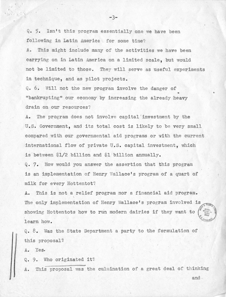 "Possible Questions and Suggested Answers Concerning the Presidentâ€™s Technical Assistance Proposal"