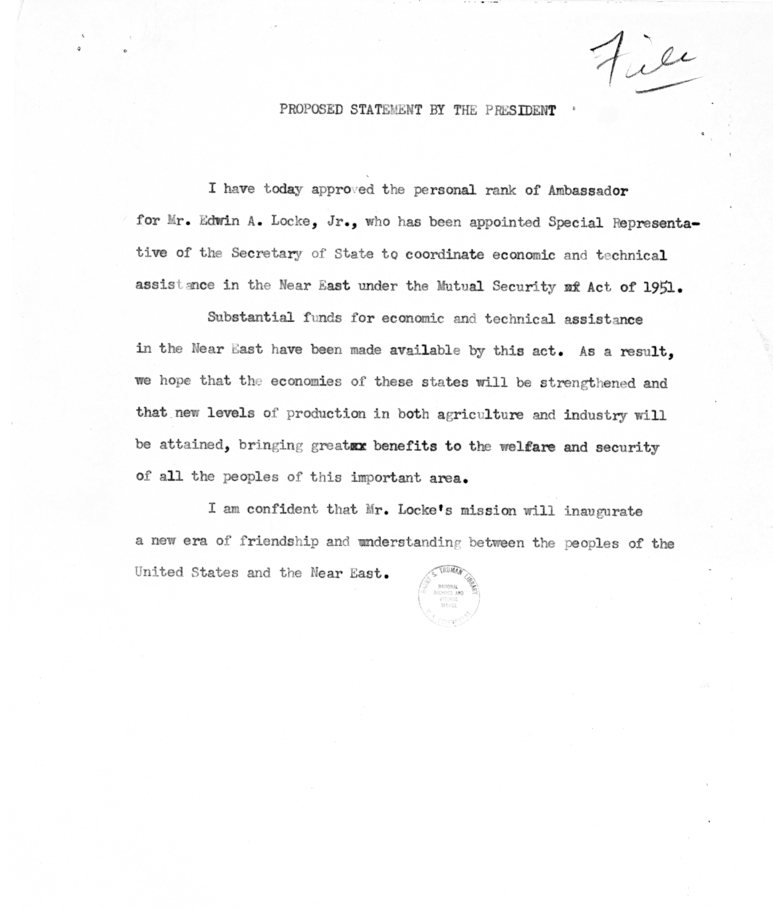 Harry S. Truman to Edwin Locke, with Related Material