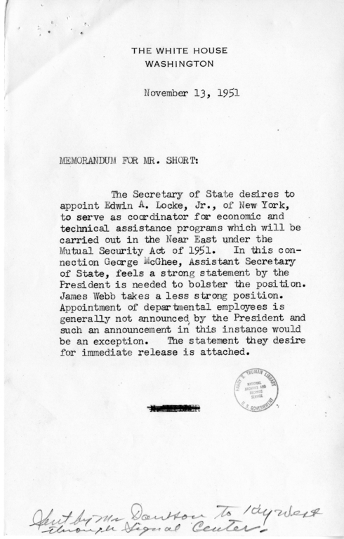 Harry S. Truman to Edwin Locke, with Related Material