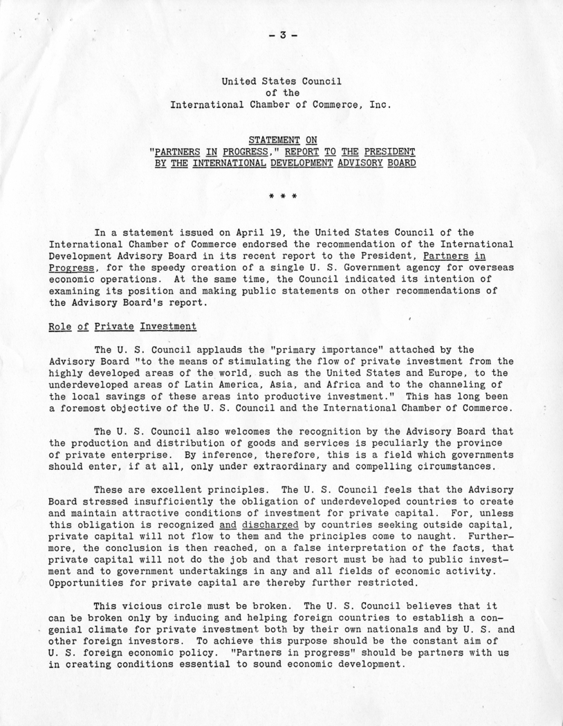 Memorandum from Norman Taber, United States Council of the International Chamber of Commerce, with Attachments