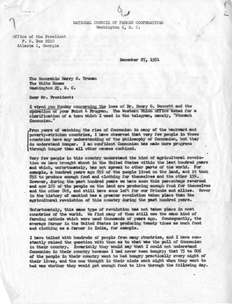 Correspondence Between Harry S. Truman and D.W. Brooks