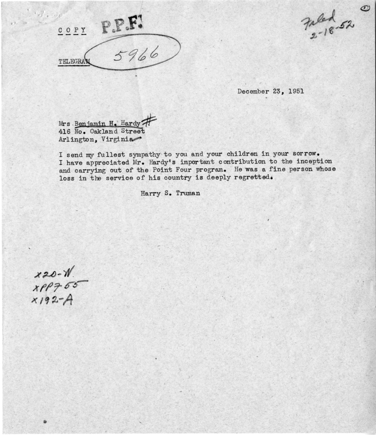 Correspondence Between Harry S. Truman and Christine Hardy