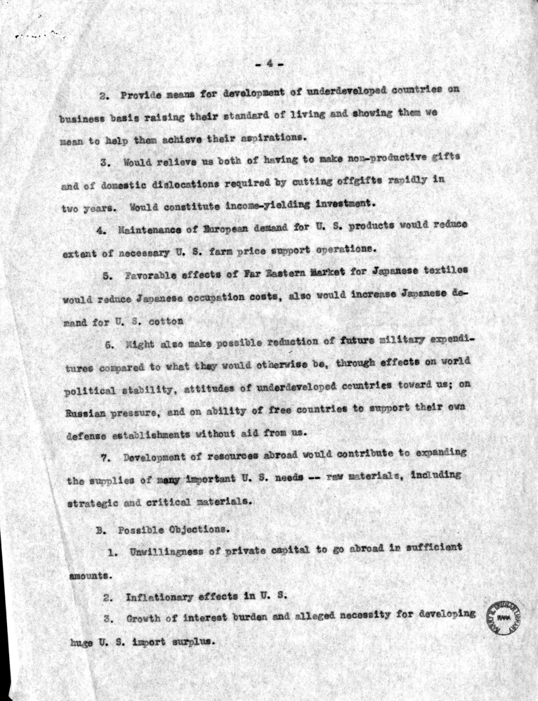 "Summary Outline of Discussion of Long Term International Problems for January 1950 Economic Report"