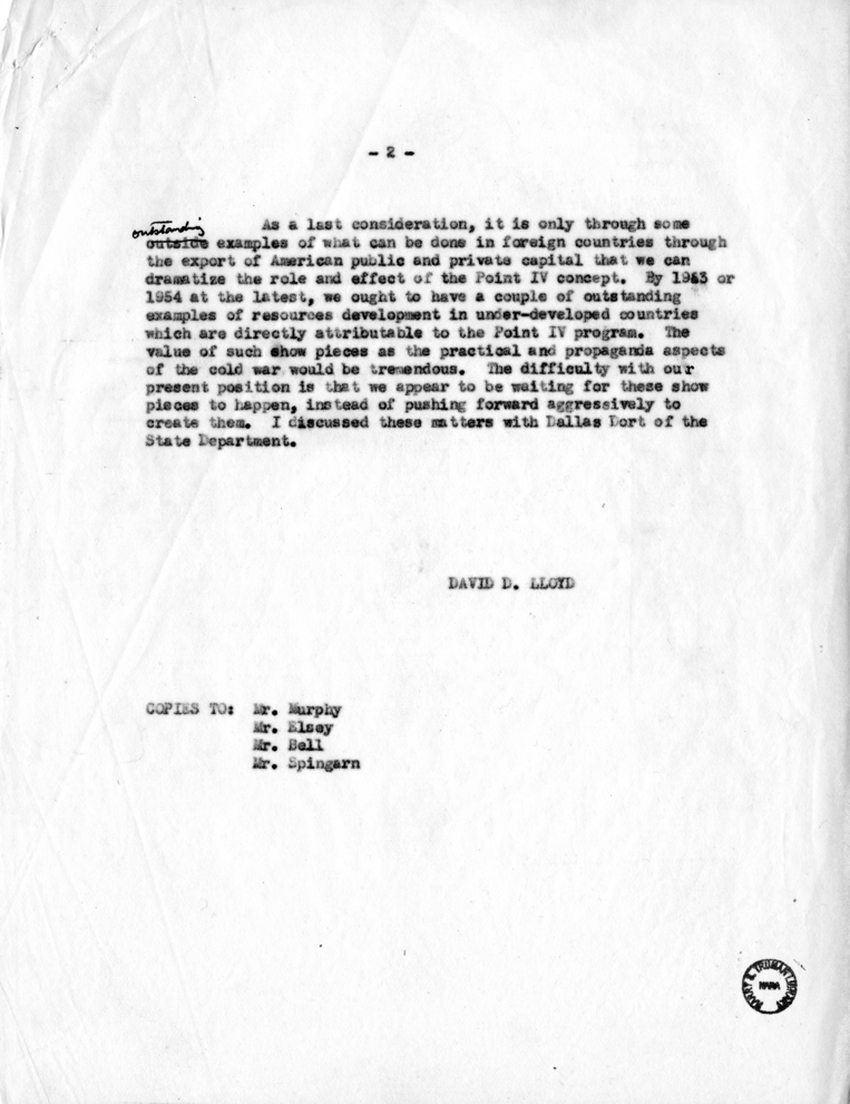 Memorandum for the Files of David Lloyd