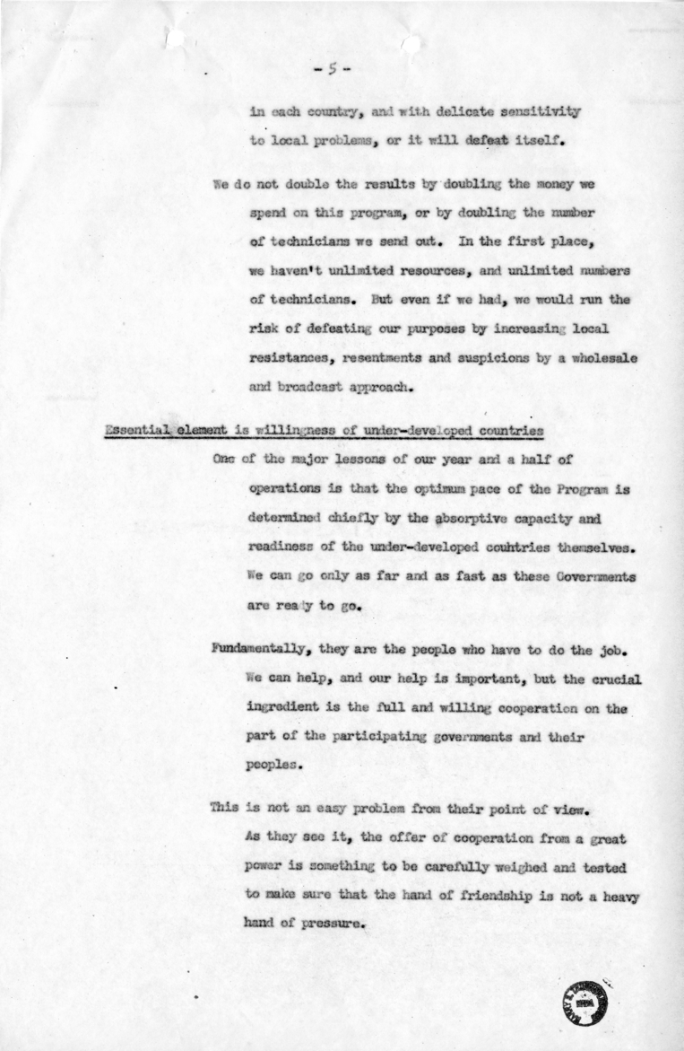 Outline of Remarks by Secretary Dean Acheson Before the National Conference on International Economic and Social Development