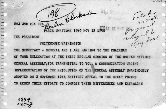 Telegram, Herbert Evatt to Harry S. Truman