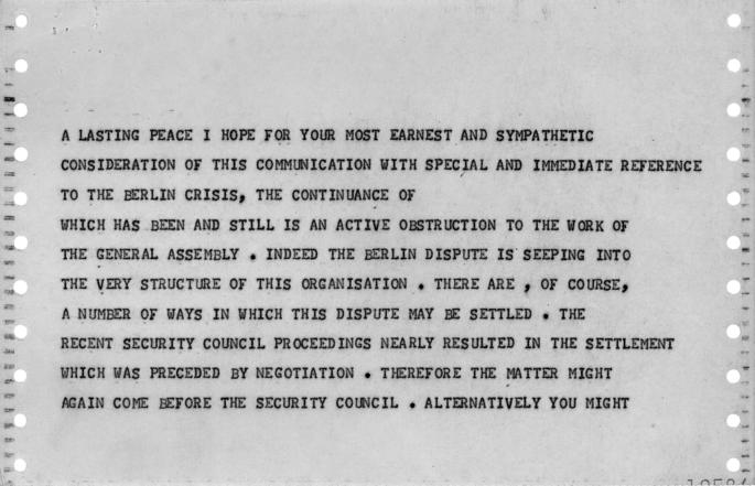 Telegram, Herbert Evatt to Harry S. Truman