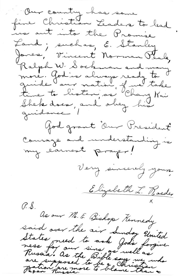 Elizabeth L. Roeder to Harry S. Truman