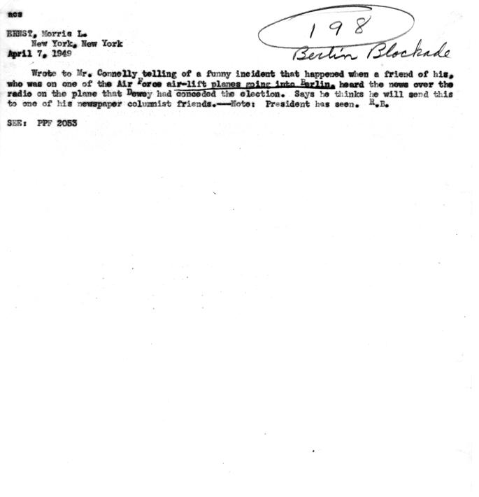 Summary of Correspondence from Morris L. Ernst