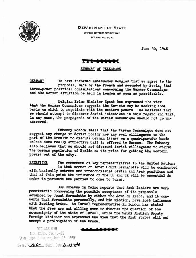 State Department Summary of Telegrams