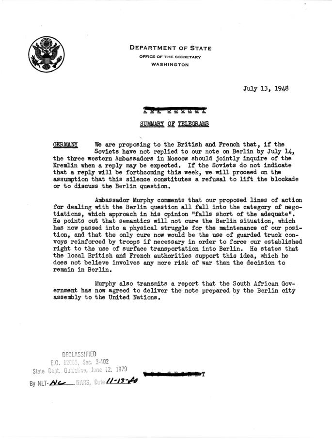 State Department Summary of Telegrams