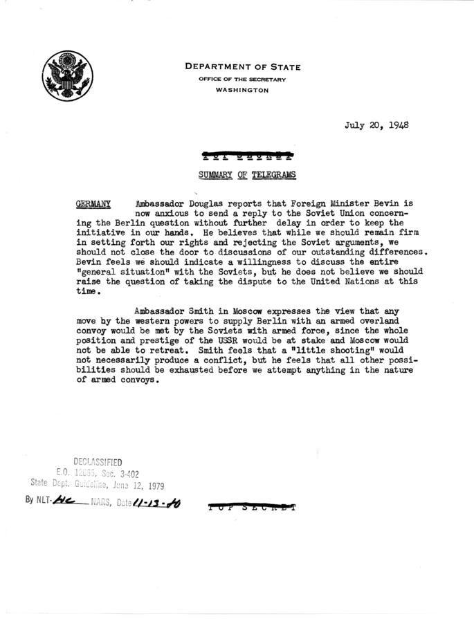 State Department Summary of Telegrams