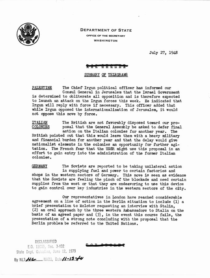 State Department Summary of Telegrams