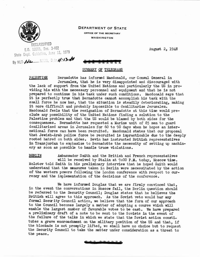 State Department Summary of Telegrams