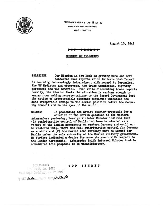 State Department Summary of Telegrams