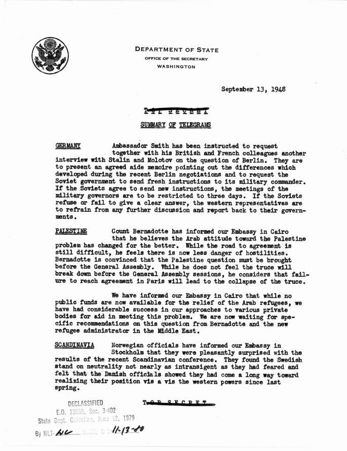 State Department Summary of Telegrams