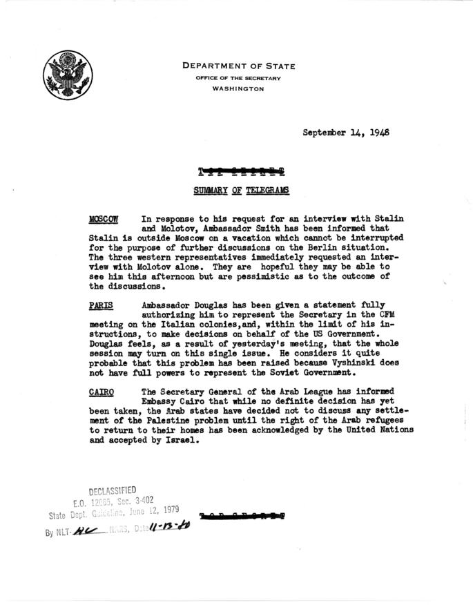 State Department Summary of Telegrams