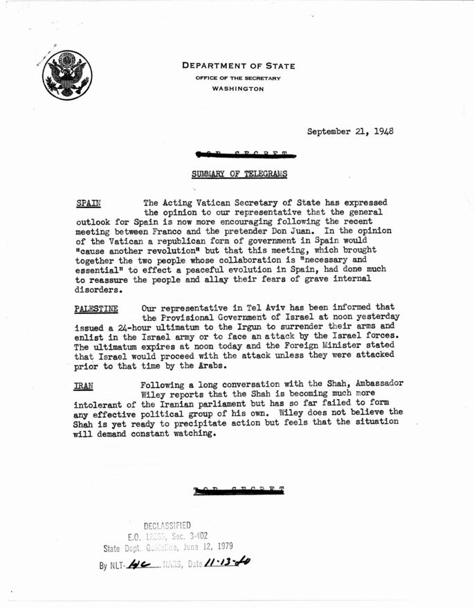 State Department Summary of Telegrams