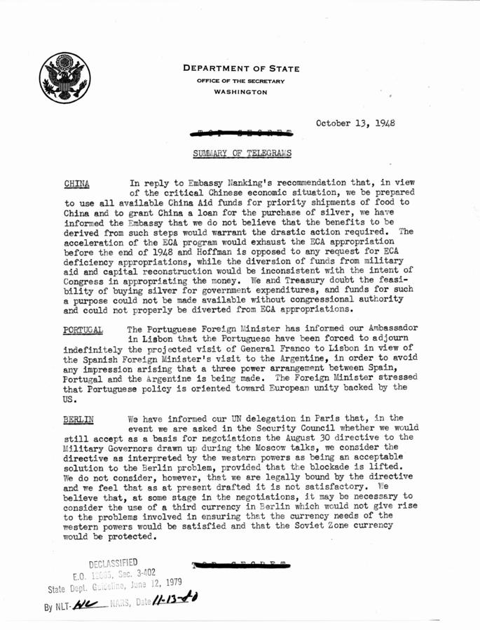 State Department Summary of Telegrams