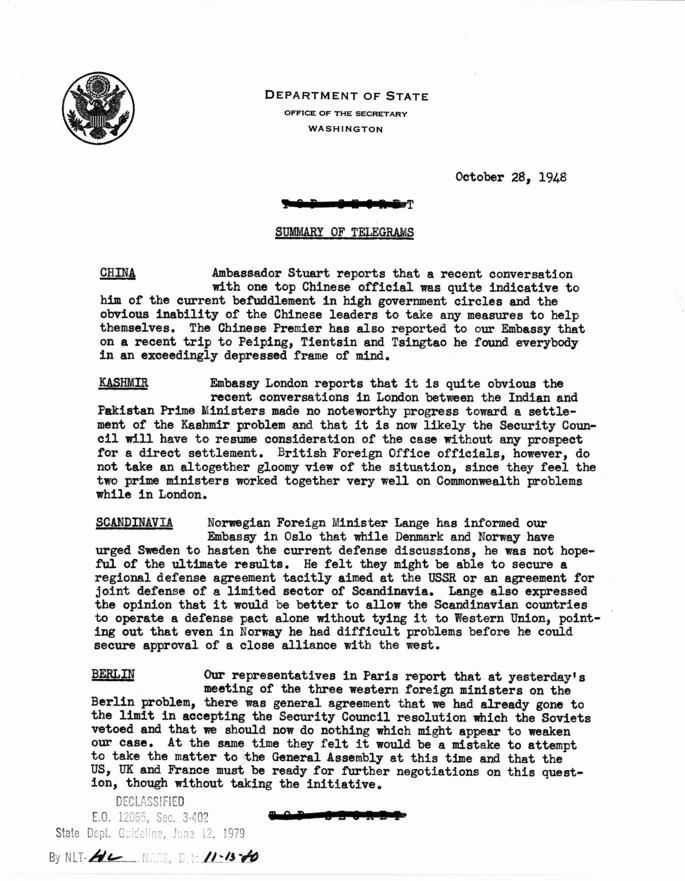 State Department Summary of Telegrams