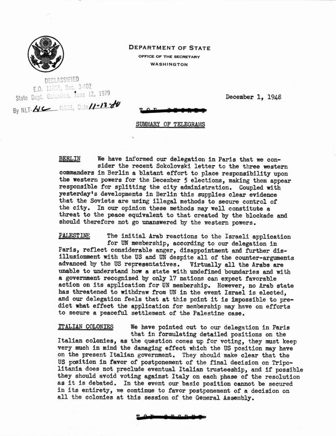 State Department Summary of Telegrams