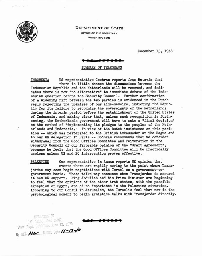 State Department Summary of Telegrams