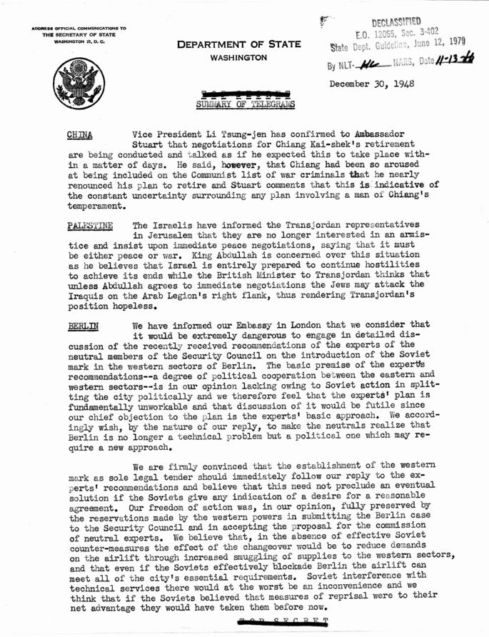 State Department Summary of Telegrams