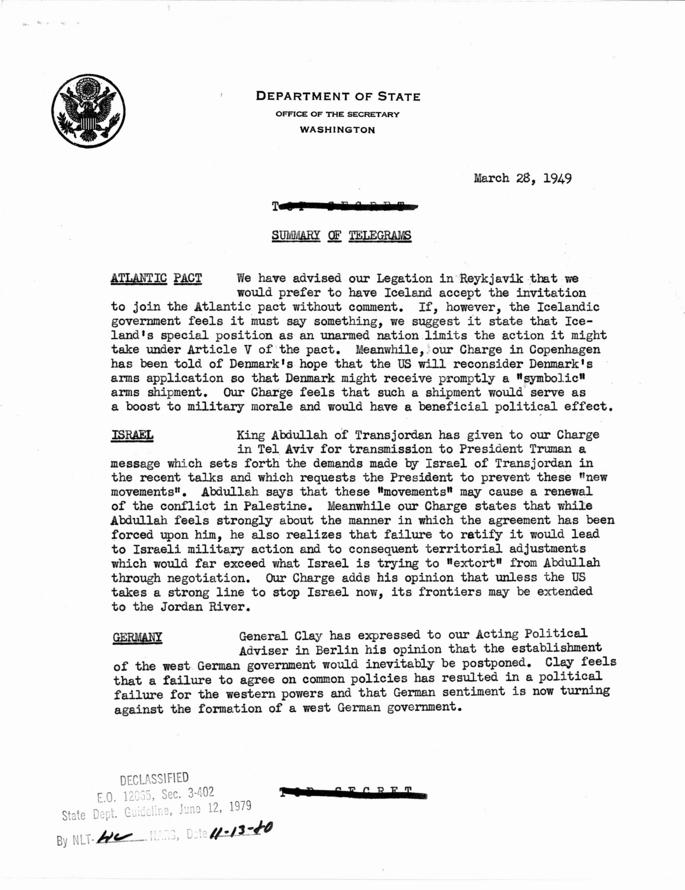 State Department Summary of Telegrams