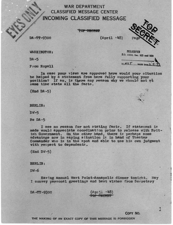 War Department Classified Message Center, Incoming Classified Message
