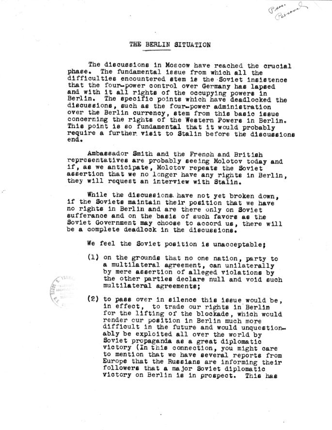 Report on Negotiations with Soviets