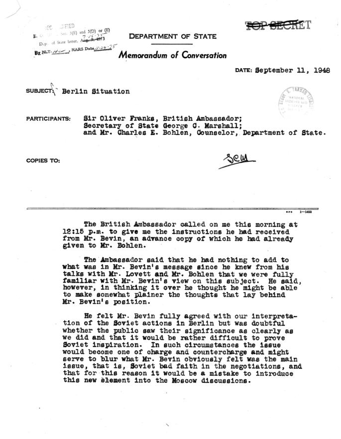 Memorandum of Conversation, Department of State