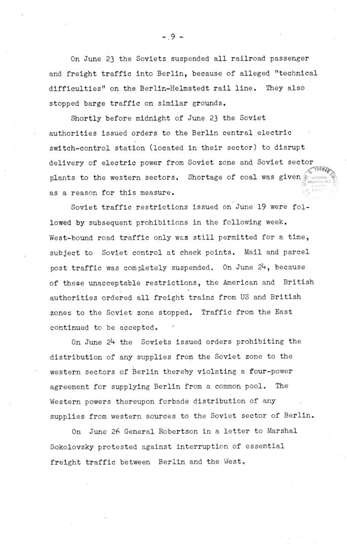 The Berlin Crisis: Report on the Moscow Discussions, 1948