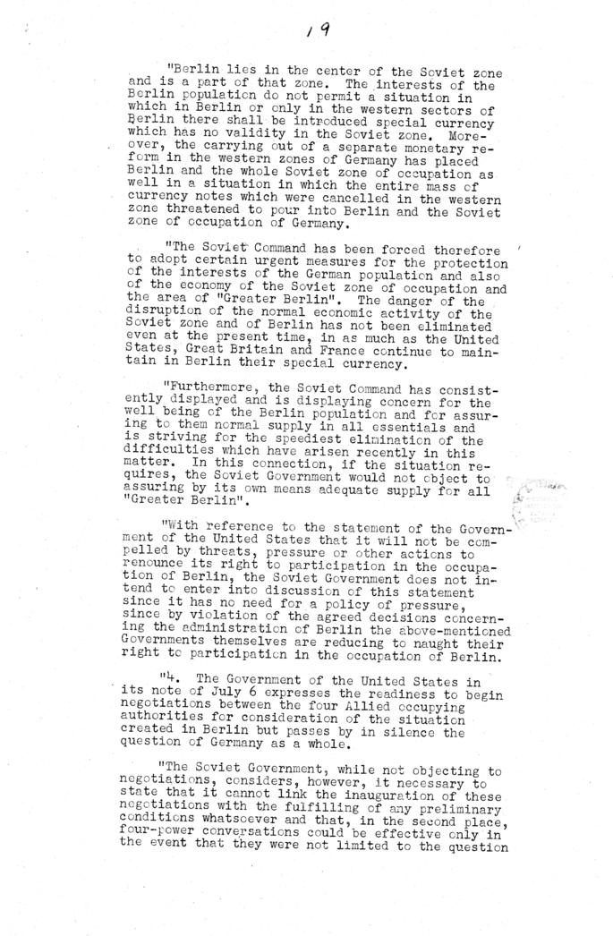 The Berlin Crisis: Report on the Moscow Discussions, 1948