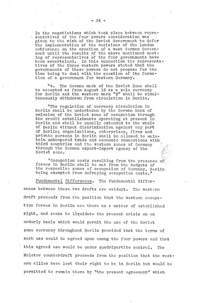 The Berlin Crisis: Report on the Moscow Discussions, 1948