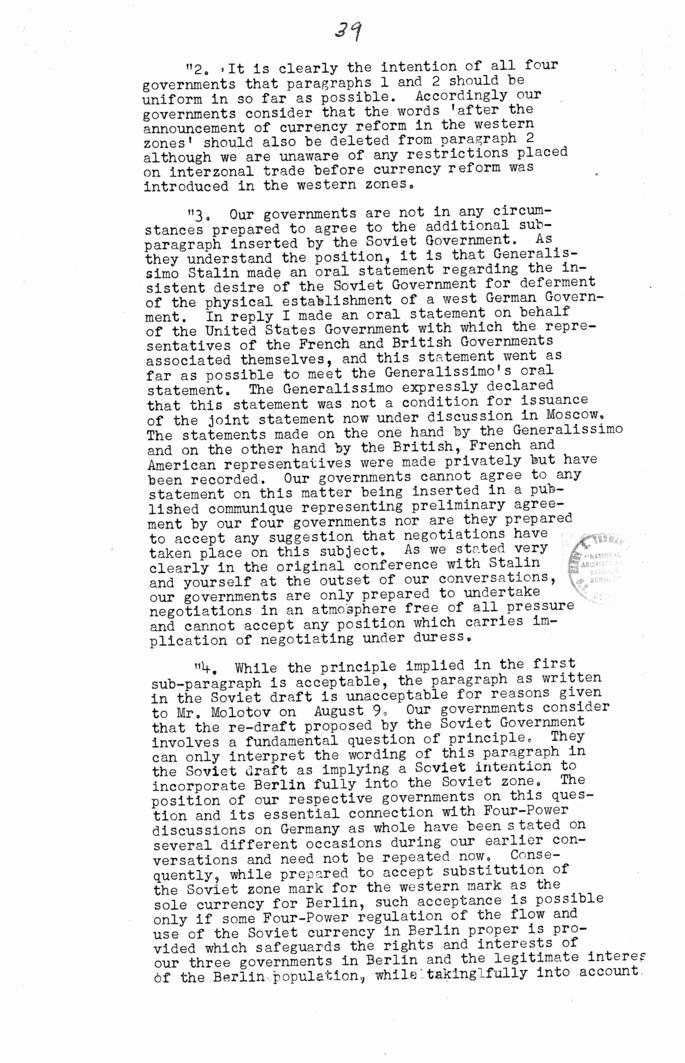 The Berlin Crisis: Report on the Moscow Discussions, 1948