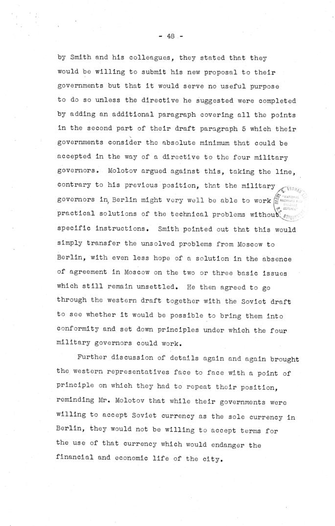 The Berlin Crisis: Report on the Moscow Discussions, 1948