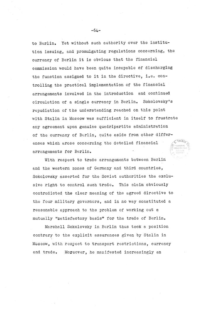 The Berlin Crisis: Report on the Moscow Discussions, 1948