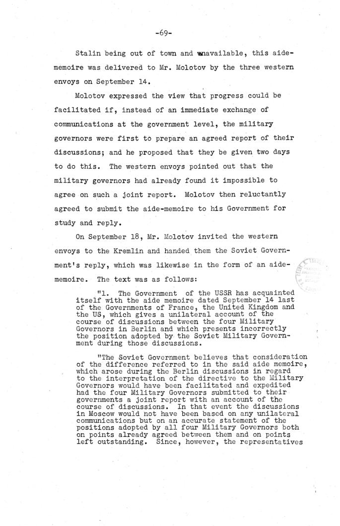 The Berlin Crisis: Report on the Moscow Discussions, 1948