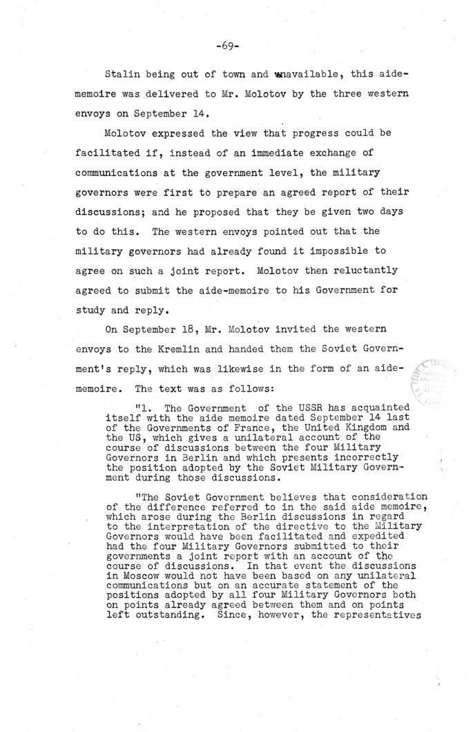 The Berlin Crisis: Report on the Moscow Discussions, 1948