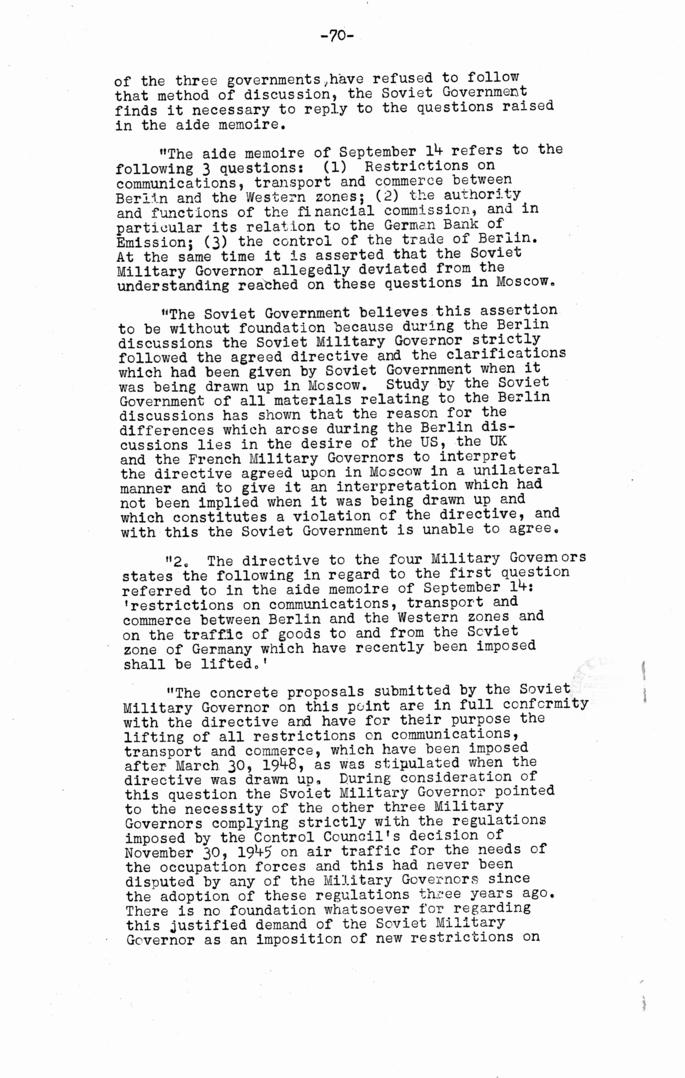 The Berlin Crisis: Report on the Moscow Discussions, 1948