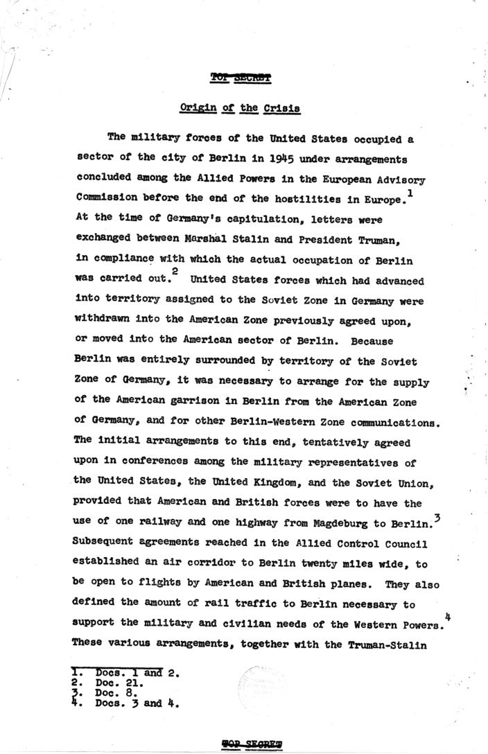 \"The Berlin Crisis,\" Research Project No. 17, Rough Draft, Department of State