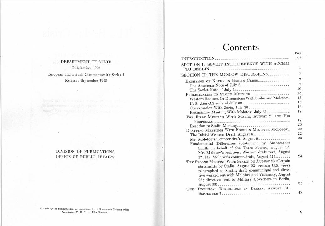 The Berlin Crisis: A Report on the Moscow Discussions, 1948, Department of State