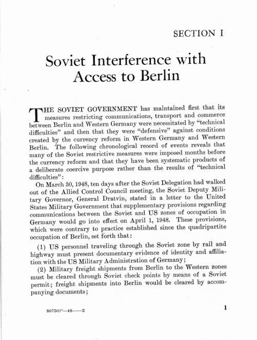 The Berlin Crisis: A Report on the Moscow Discussions, 1948, Department of State