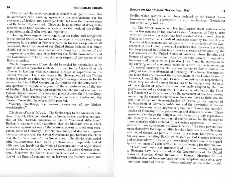 The Berlin Crisis: A Report on the Moscow Discussions, 1948, Department of State