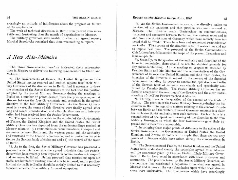 The Berlin Crisis: A Report on the Moscow Discussions, 1948, Department of State