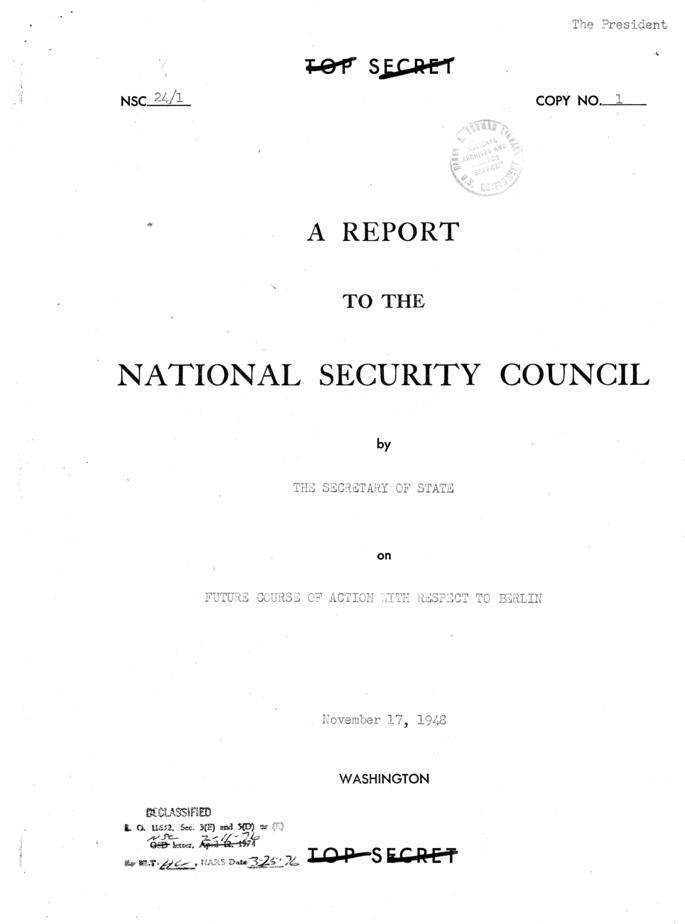 Report to the National Security Council: Future Courses of Action with Respect to Berlin